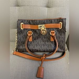 Michael Kors Hamilton Satchel Bag with Gold Chain - Brown